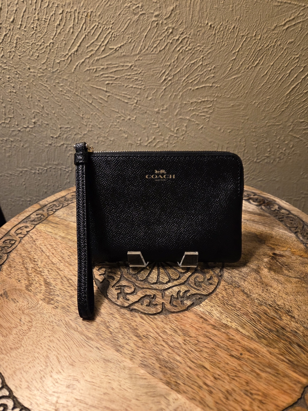 Coach Black Saffiano Leather Zip Wristlet